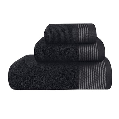 Ultra Soft 3 Pack Cotton Towel Set, Contains a Bath Towel 28x55 inch, a Hand Towel 16x24 inch & a Wash Coth 12x12 inch, Ideal Everyday use, Compact & Lightweight -Black - color: Black, size: 3 Pack Set
