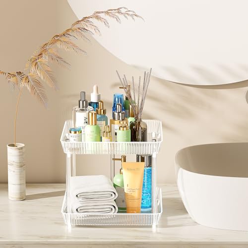 3 Tier Lazy Susan Bathroom Countertop Organizer, 360° Clear Rotating Square Storage Tray, Cosmetics and Perfume Organizer, Spinning Storage Tray Vanity Organizer Shelf for Bathroom Cabinet, Kitchen - size: 3 Tier /10.6 In Square