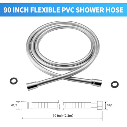 Extra Long Replacement Shower Hose Extension Handheld Shower Head Hose 90 Inches Flexible and Durable with Brass Insert and Nut - color: Silver, size: 90 Inches