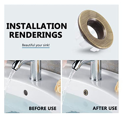 3 Pack Sink Overflow Ring, Antique Bronze Copper Basin Drain Cover | Fits 22-25mm Overflow Hole, Tool-Free Flex Buckle Install, Anti-Aging Rust Proof, for Ceramic Bathroom Kitchen Sink - color: Antique Bronze -- 3 Pack, style: Copper
