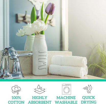 24 Pack Cotton Washcloths Set - 100% Ring Spun Cotton, Premium Quality Flannel Face Cloths, Highly Absorbent and Soft Feel Fingertip Towels (White)