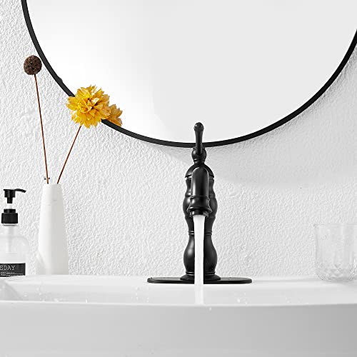 Matte Black Bathroom Faucet GGStudy 360° Swivel Bathroom Vanity Faucet Single Handle One Hole Black Bathroom Sink Faucet Basin Matching Pop Up Drain with Overflow - color: Black, size: Short