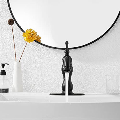 Matte Black Bathroom Faucet GGStudy 360° Swivel Bathroom Vanity Faucet Single Handle One Hole Black Bathroom Sink Faucet Basin Matching Pop Up Drain with Overflow - color: Black, size: Short