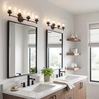 Kichler Winslow 30" Vanity Light in Olde Bronze®, 4-Light Transitional Bathroom Light with Clear Seeded Glass. (30" W x 9.25" H), 45887OZ - color: Old Bronze, size: 30"