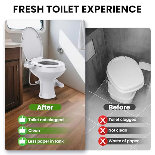 RV Bidet Toilet Seat Attachment, RV Bidet for Camper Toilet with Dual Nozzles, Self/Rear/Front Cleaning, Non-Electric, Adjustable Water Pressure, Fresh Water - color: Aqua-Chrome