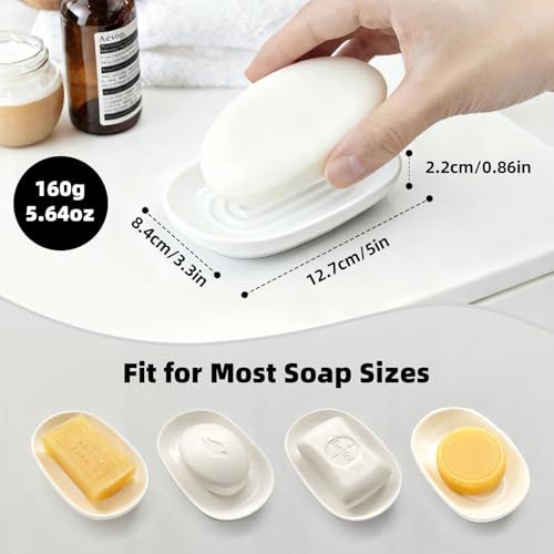 Ceramic Soap Dish for Bath Sink- Modern White Bar Soap Holder for Shower - Easy to Clean Multi-Purpose Oval Soap Dishes for Soap Bar, Sponges, Jewelry, Small Items | Fits Bathroom & Kitchen - color: White- Smooth Glossy