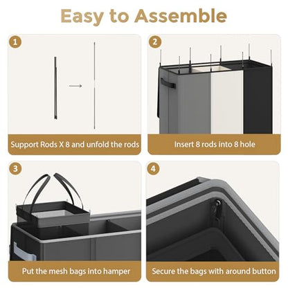 Optish 180L Laundry Hamper 3 Section, Large Laundry Hamper with Lid, Dirty Clothes Hampers with 3 Inner Bags, Laundry Basket Organizer for Laundry, Bedroom, Bathroom, Hamper 3 Compartment, Black - color: Black