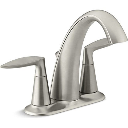 KOHLER 45100-4-2BN Alteo Centerset 4 inch Bathroom Faucet with Pop-Up Drain Assembly, 2-Handle Bathroom Sink Faucet, 1.2 gpm, Vibrant Brushed Nickel - color: Brushed Nickel