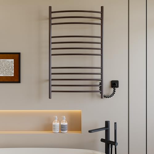 Towel Warmer, Heated Towel Rack, Plug-in/Hardwired Venetian Bronze | 304 Stainless Steel Large 12-Bar Towel Warmer With Plug-In Or Hardwired Installation And Venetian Bronze Finish - color: Venetian Bronze