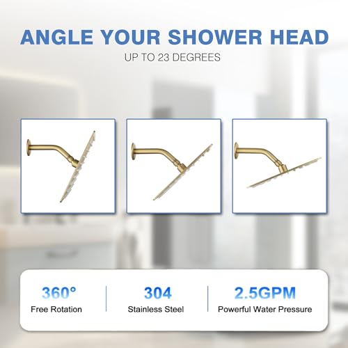 Solid Metal Rain Shower Head, Square High Flow Rainfall Shower Head with Shower Arm and Flange, Reinforced Explosion-Proof Stainless Steel Construction (10-Inch, Brushed Gold) - color: Brushed Gold, size: 10 Inch