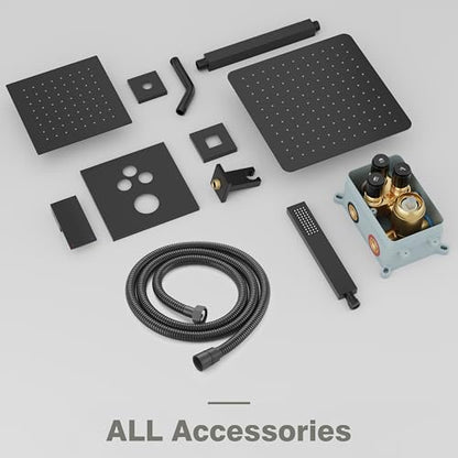 Black Shower System, All Metal Dual Rain Shower Head with Handheld | 3-In-1 Push Button Valve and Trim Kit, Matte Black SUS304 10" Ceiling & 8" Wall Mount Heads, Bathroom Shower Faucet Set - color: Matte Black