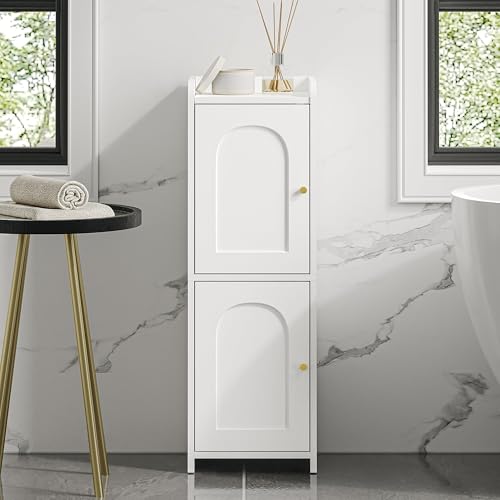 Hzuaneri Bathroom Storage Cabinet, Small Corner Floor Cabinet with 2 Doors | Narrow Toilet Paper Cabinets with Adjustable Shelf, Bathroom Organizer for Small Spaces, 7.9" D x 9.8" W x 29.5" H White - color: White, size: 7.9"D x 9.8"W x 29.5"H