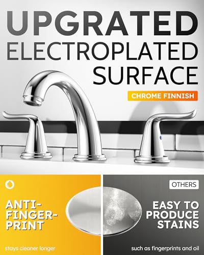WOWOW 3 Hole Widespread Bathroom Faucet Chrome Bathroom Sink Faucets 2 Handle Bath Faucet 8 inch Vanity Faucet with Pop Up Drain Stopper Assembly Brass Mixer Taps for Bathroom Basin - color: Chrome
