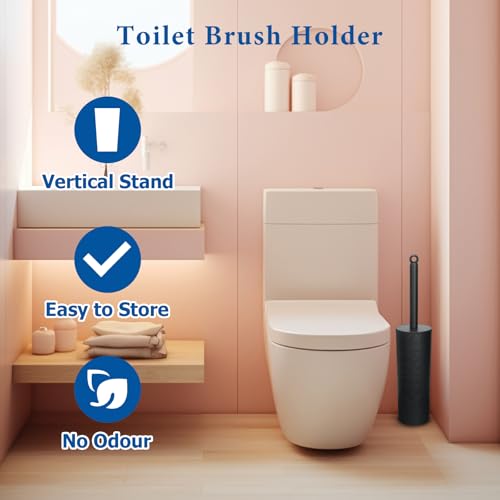 Topsky Toilet Brush,2 Pack Compact Toilet Brush & Holder Set,Plastic Round Barrel Loo Brush with 2 Replacement Toilet Brush Head,Durable for Bathroom Toilet,Black - color: Black