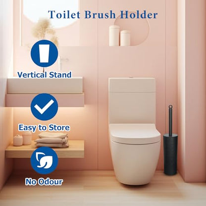 Topsky Toilet Brush,2 Pack Compact Toilet Brush & Holder Set,Plastic Round Barrel Loo Brush with 2 Replacement Toilet Brush Head,Durable for Bathroom Toilet,Black - color: Black