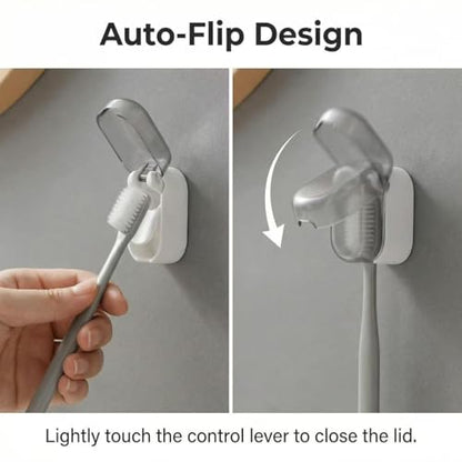 3 Pack Toothbrush Holder, Auto-Flip Cover & Dustproof (Gray) | Wall Mount Toothbrush Organizer, Detachable Design, Fits Manual & Sonic Brushes, Bathroom Storage for Family & Travel - color: Gray 3pcs