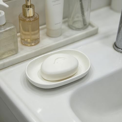 Ceramic Soap Dishes for Bar Soap- Matte White Textured Finish Bar Soap Holder for Bathroom Kitchen Sink & Shower - Easy to Clean Simple Oval Soap Dish Soap Tray for Soap Bars, Sponges, Jewelry - color: White- Textured Matte