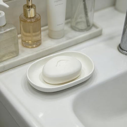 Ceramic Soap Dishes for Bar Soap- Matte White Textured Finish Bar Soap Holder for Bathroom Kitchen Sink & Shower - Easy to Clean Simple Oval Soap Dish Soap Tray for Soap Bars, Sponges, Jewelry - color: White- Textured Matte
