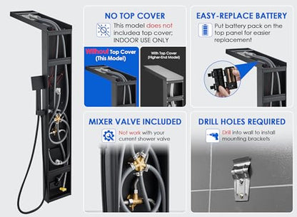 ROVOGO Shower Panel Tower System with LED Lights, 5 Shower Modes, 50 Inch | Rainfall Mist Shower Head, Body Jets, Handheld & Tub Spout, Stainless Steel Shower Column, Brass Mixing Valves, Matte Black - style: 50" Black
