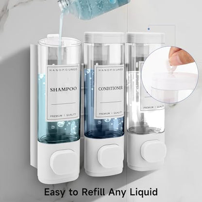 Shampoo and Conditioner Dispenser, 3 Chamber 300ml, Wall Mounted, White | Shower Soap Dispenser, Refillable Hand Soap Dispensers, Body Wash Dispenser for Bathroom, Kitchen, Hotel, Home - color: White, size: 3 Chamber