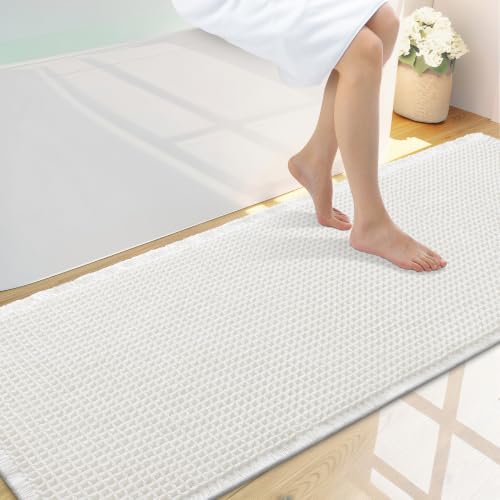 Smiry Waffle Bath Mat 59x20, Extra Soft Absorbent Bathroom Rugs, Non Slip Machine Washable Quick Dry Bath Rugs for Bathroom Floor, Tub, Shower, Home Decor Accessories, White - color: White, size: 59'' X 20''