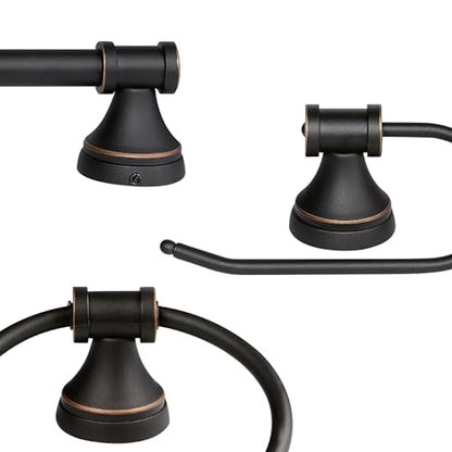 Globe Electric 50192 Parker 5-Piece All-In-One Bathroom Set, Oil Rubbed Bronze, 3-Light Vanity Light with Clear Glass Shades, Towel Bar, Towel Ring, Robe Hook, Toilet Paper Holder, Oil-rubbed Bronze - color: Bronze, Parker
