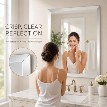 24x36 Inch Rectangle Frameless Bathroom Vanity Mirror with Beveled Edge - Shatterproof Wall Mounted Decorative Glass with Safety Backing for Living Room Bedroom Hallway Entryway - Fab Glass and Mirror - size: 24"L x 36"W, style: Rectangle