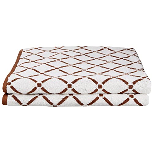 Superior Luxurious Diamonds Cotton Absorbent Oversized Bath Sheet Set of Two, Quick Dry, Perfect for Bathroom, Kitchen, or Beach, Attached Loop for Hook Hanging, Diamond and Solid, Chocolate/Cream - color: Chocolate/Cream, size: Bath Sheet 2-Pack