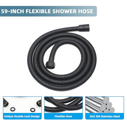 Solid Brass Handheld Shower Head Arc Design High Pressure Matte Black Hand Shower Wand with Adjustable Supply Elbow Wall Connector Shower Holder and 59″ Stainless Steel Hose Set - color: Matte Black