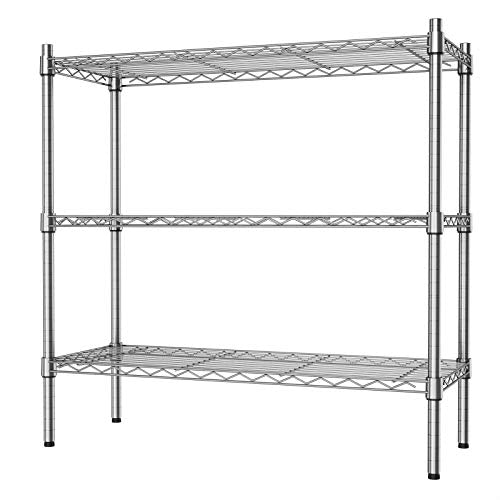 Auslar 3-Tier Heavy Duty Wire Shelving, Adjustable Storage Rack, Chrome | 14"D x 36"W x 36"H, Metal Standing Shelving Units, 750 lbs Capacity, for Garage Kitchen Pantry Basement Bathroom Laundry - size: 3 Tier