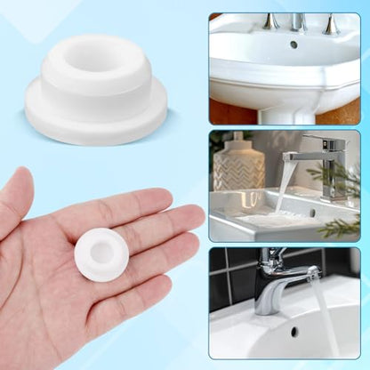 Gosknor 10pcs Silicone Sink Overflow Hole Cover, Round Spillover Cap Ring Stopper for Kitchen Bathroom Basin Easy-Fit Overflow Drain Cover Insert Plug for Home Bath Kitchen Washbasin Sinks (White)