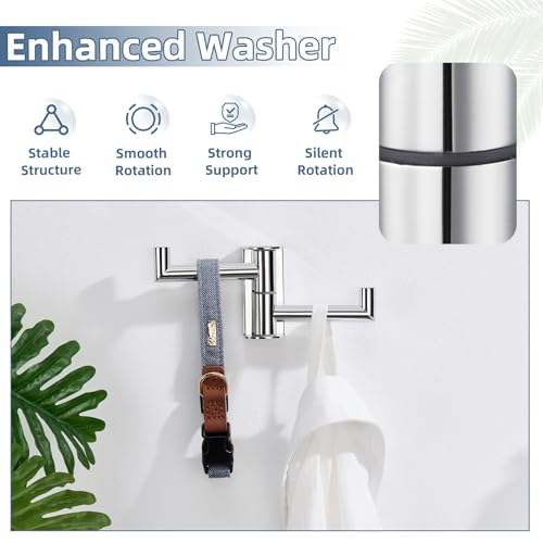 Aomasi 180° Swivel Towel Hook for Bathroom, 304 Stainless Steel Wall Mounted Double Robe Hook, Heavy Duty 11LB Towel Hanger, Polished Chrome - color: Polished Chrome, size: 1 Pack