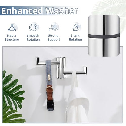 Aomasi 180° Swivel Towel Hook for Bathroom, 304 Stainless Steel Wall Mounted Double Robe Hook, Heavy Duty 11LB Towel Hanger, Polished Chrome - color: Polished Chrome, size: 1 Pack