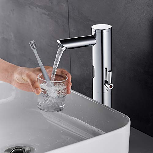 Automatic Touchless Bathroom Sink Faucet Motion Activated Sensor | Tall,1 Hole,Brass,Chrome,Adjustable Cold Hot Single Handle,Hands Free,Auto,Infrared,Commercial,Basin,Vanity,Vessel - color: Chrome, size: Tall