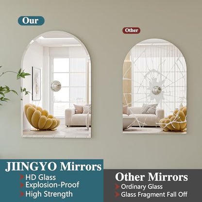 Frameless Bathroom Mirror, 22"x30" Beveled Arched Vanity Mirrors | Frameless, 15mm beveled edge, 5mm HD glass, shatterproof, anti-rust, french cleat, for bathroom/bedroom/entryway - size: 22"L x 30"W