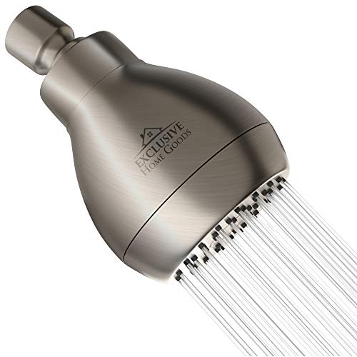 High Pressure Shower Head - Brushed Nickel - Powerful Deluxe Bathroom Showerhead with Strong Spray Stream and Small Silicone Nozzles - Universal Fit Works with High and Low Water Flow Showers-2.5 GPM - color: Brush Nickel, size: 2.5 GPM