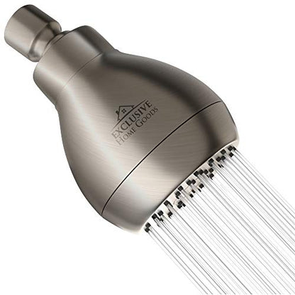 High Pressure Shower Head - Brushed Nickel - Powerful Deluxe Bathroom Showerhead with Strong Spray Stream and Small Silicone Nozzles - Universal Fit Works with High and Low Water Flow Showers-2.5 GPM - color: Brush Nickel, size: 2.5 GPM