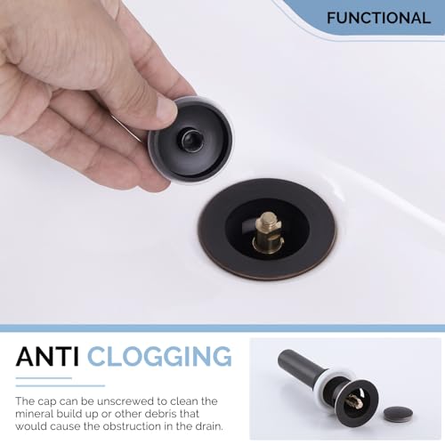 Angle Simple Bathroom Sink Drain Stopper with Overflow, Oil-Rubbed Bronze | Brass Pop Up Vanity Sink Drain Stopper, Fits Lavatory & Vanity Sink with 1.61 to 2 Inches Drain Hole - color: Oil-rubbed Bronze