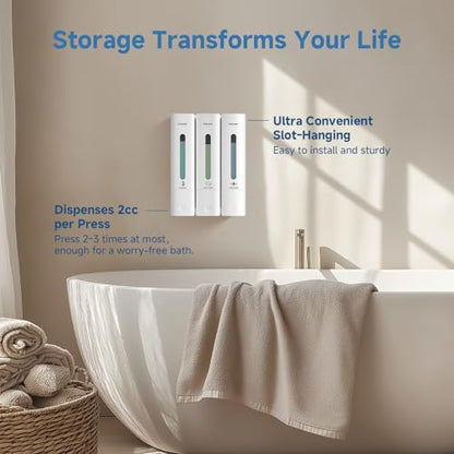 Shampoo and Conditioner Dispenser - Shower Soap Dispenser Wall Mounted No Drill - Shampoo Conditioner Body Wash Dispenser 3 Chamber - Easy Install for Bathroom Hotel White 1200ml - color: White 3 Chamber