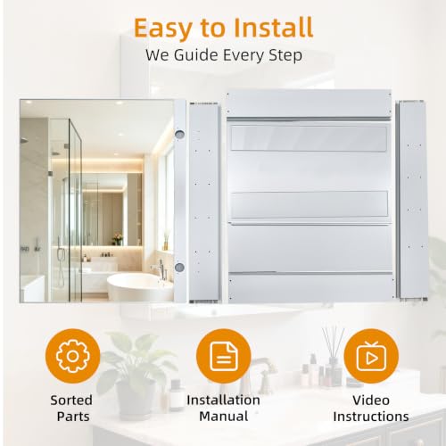 20"x 26"Bathroom Medicine Cabinet,Double-Sided Mirror Door | Silver Aluminium Frame,Lightweight,Sturdy and Attractive,Simple Wall-Mounted,Adjustable Shelves,Tempered Glass - size: 20"x 26"