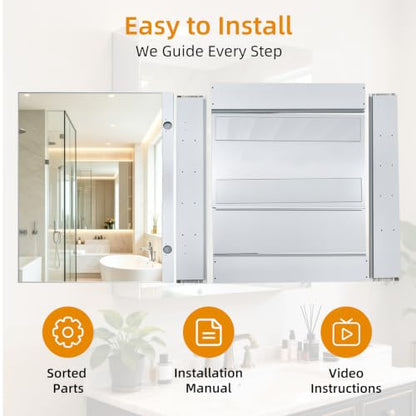 20"x 26"Bathroom Medicine Cabinet,Double-Sided Mirror Door | Silver Aluminium Frame,Lightweight,Sturdy and Attractive,Simple Wall-Mounted,Adjustable Shelves,Tempered Glass - size: 20"x 26"