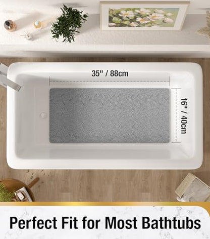 HITSLAM Bathtub Mat Non Slip, 35 x 16 Inch Long Soft PVC Loofah Shower Mat, Bath Mat for Tub Without Suction Cups, Quick Drying Bath Tub Mat for Shower and Bathroom, Easy to Clean, Grey - color: Grey