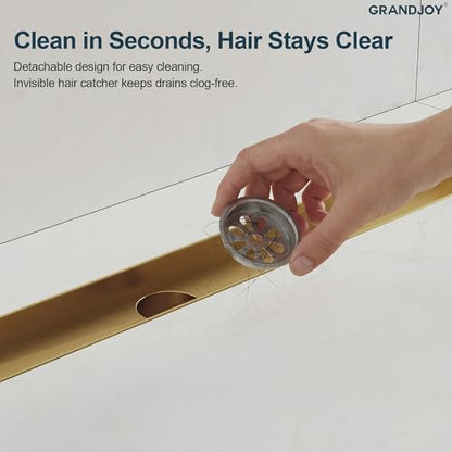 24 Inch Linear Shower Drain, Brushed Gold Rectangular Floor Drain with Removable Grate, SUS304 Stainless Steel, High Flow Capacity and cUPC Certified - color: Brushed Gold, size: 24