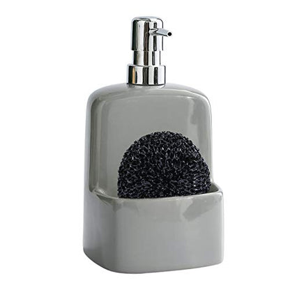 Dish Soap Dispenser - Kitchen Soap Dispenser with Sponge Holder Matte Ceramic Soap Daddy Dispenser 20oz for Kitchen (Grey) - color: Gray