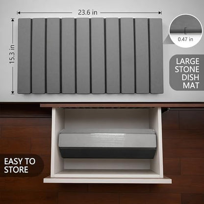 Stone Drying Mat for Kitchen Counter, Quick Dry Absorbent Collapsible Dish Drying Mat, Eco-Friendly Absorbent Diatomaceous Earth Mats for Dishes Bottles Cups Bathroom Any Counterop 24" x 15"