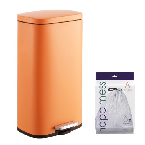 happimess Curtis 8 Gal Step Trash Can Soft Close 25", Carrot Cake | Iron Construction, Satin Finish, Removable Liner, Steel Pedal, 20 Trash Bags Included, Kitchen Office Bin - color: Carrot Cake