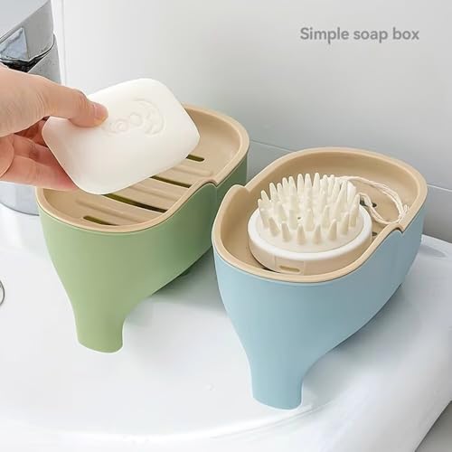 2 Pack Cute Elephant Soap Dish Holder Tray Plastic Sink Self Draining Suitable for Kitchen Bathroom Bar Shower Bath Kitsch Large Shelf Drainage,Green+Blue - color: C-green+blue