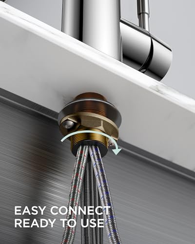 FORIOUS Kitchen Sink Faucet, Pull Down Sprayer, Classic High Arc, Chrome | Lead-Free Stainless Steel, Single Handle Commercial Spring Kitchen Faucets for Laundry Utility Room, Outdoor Farmhouse Camper - color: Chrome