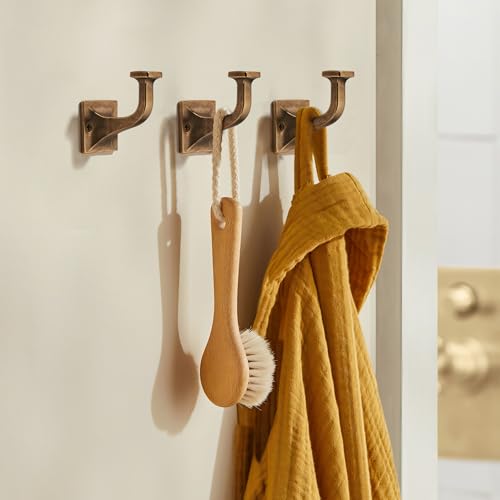 CHIVS Heavy Duty Sold Zinc Towel Hooks, Wall Mounted Square Robe Hooks for Bathroom, Kitchen, Bedroom, Hotel ，Antique Brass Wall Hook 5 Pack - color: Antique Brass