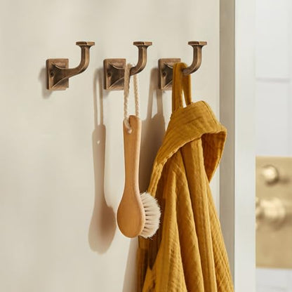 CHIVS Heavy Duty Sold Zinc Towel Hooks, Wall Mounted Square Robe Hooks for Bathroom, Kitchen, Bedroom, Hotel ，Antique Brass Wall Hook 5 Pack - color: Antique Brass
